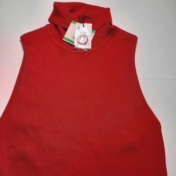 Anne Klein Shirt Women's Large Red Sleeveless Ribbed Turtleneck Sweater Top - Picture 10 of 10